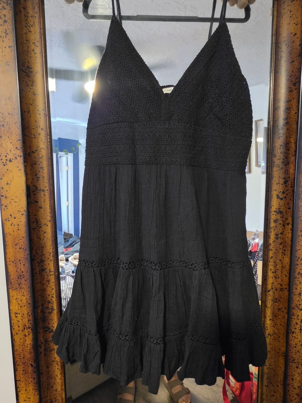 American Eagle Outfitters Black Spaghetti-Strap Tiered Mini Dress